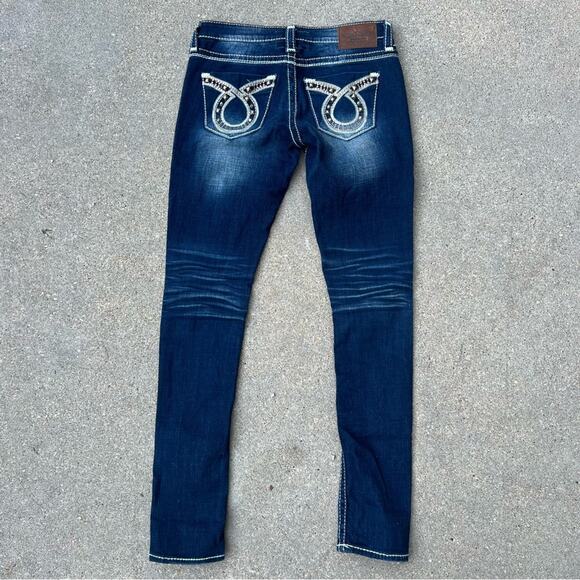 Big Star JENAE 28L skinny jeans dark wash bling embroidered pockets - Picture 6 of 7